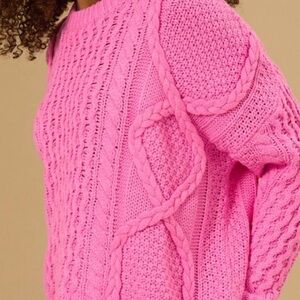 Altar'd State Sharon knit sweater cable knit hot pink